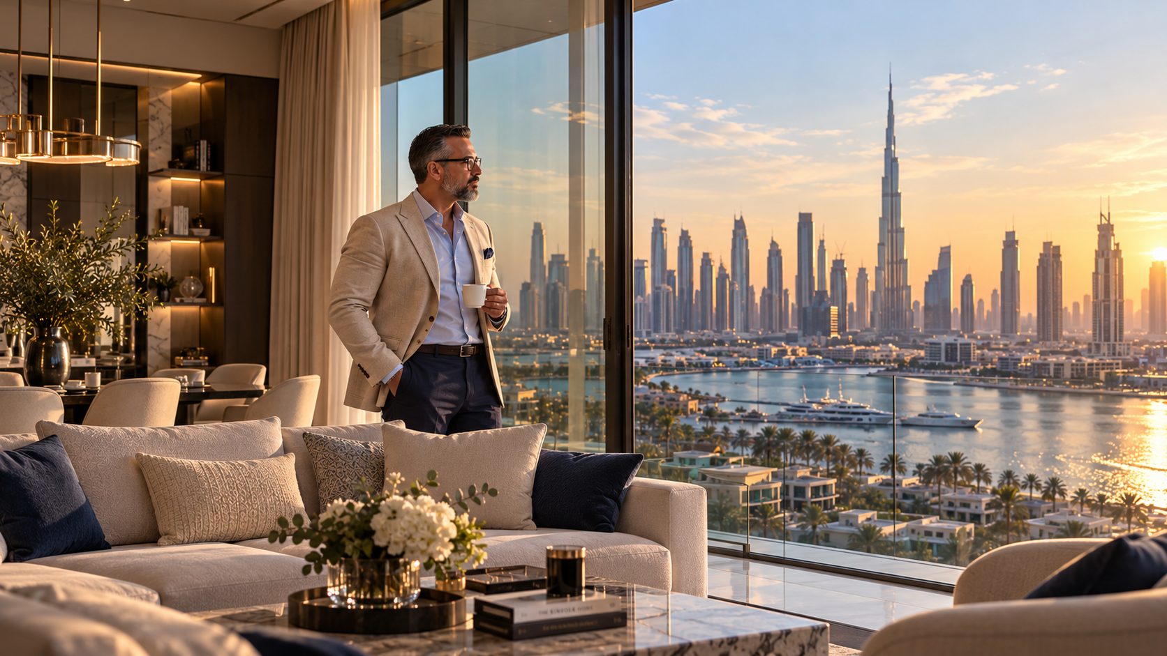 Sam Kamal Eddine looking out over the Dubai skyline